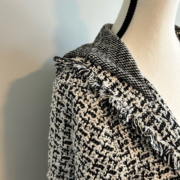 Y2K LAUNDRY by Shelli Segal Black & White Checkered Coat with Fringe XS - Picture 3 of 8